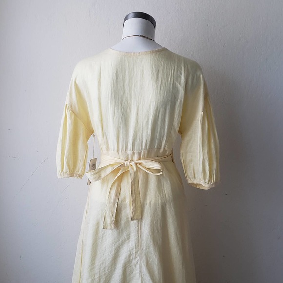 At Dawn Yellow Linen Wrap Dress NWT Extra Small - Picture 11 of 13